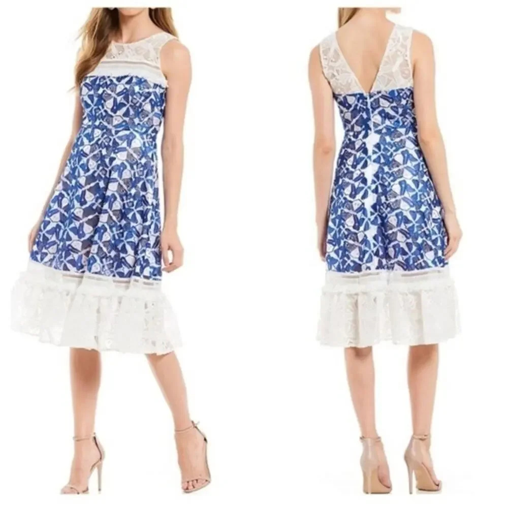 Badgley Mischka Butterfly Lace Midi Dress Sleeveless Size 6